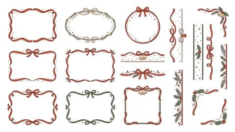 Christmas decorative frames and borders with red ribbon and green pine bran.. Stock-Illustration