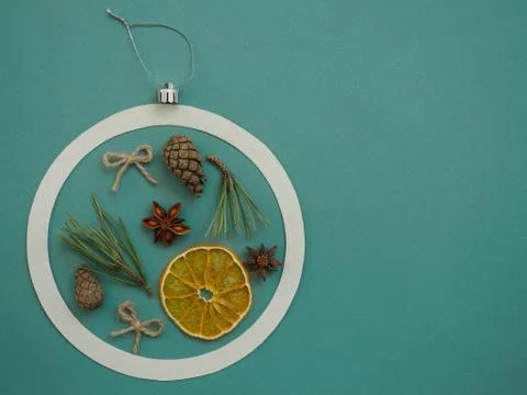 Christmas decorative objects in the shape of a christmas ball on a green Stock Photos