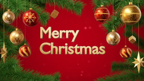 Christmas decorative pine frame, red background. Balls hanging on tree Stockbeeldmateriaal 166088955