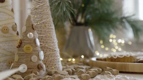 Christmas decotations on kithen table. Christmas gingerbread. New Year's swee Stock Footage 164577482
