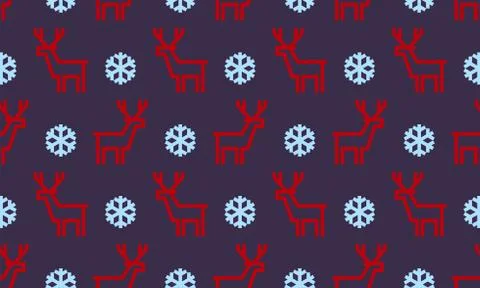 Christmas deer and snowflake vector seamless pattern background for winter ho Stock Illustration