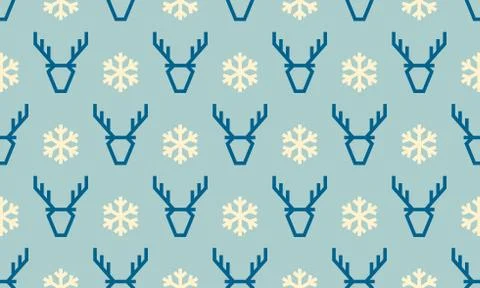 Christmas deer and snowflake vector seamless pattern background for winter ho Stock Illustration