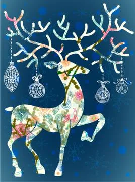 Christmas deer with decorations Stock Illustration