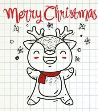 CHRISTMAS DEER WITH DOODLE VECTOR 스톡 일러스트
