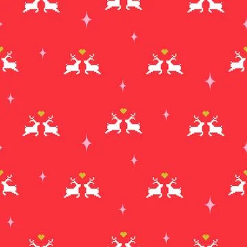 Christmas Deer Pajama Pattern Design Seamless Pixel Art background. Stock Illustration