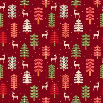 Christmas deer pine tree forest seamless pattern 库存插图