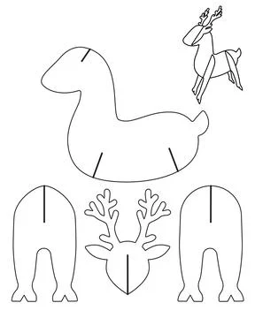 Christmas Deer, Printable DIY template for 3D figurine simple cardboard craft Stock-Illustration