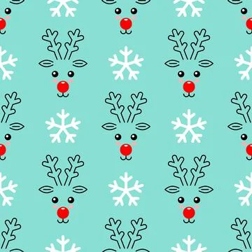 Christmas deer seamless pattern. Cute deer snow Stock Illustration
