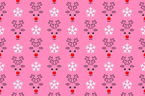 Christmas deer seamless pattern. Cute deer snow Stock Illustration