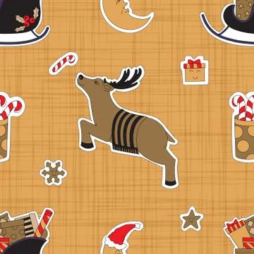 Christmas deer. Seamless pattern with gifts. Stock Illustration