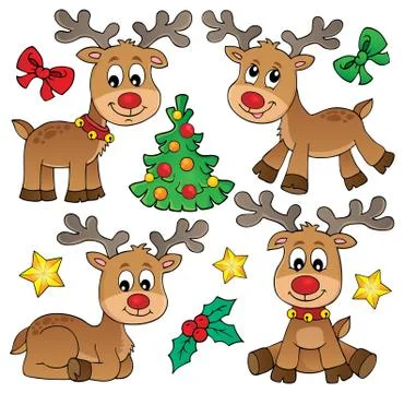 Christmas deer topic set Stock Illustration