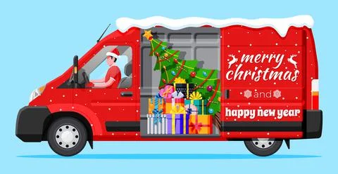 Christmas Delivery Van Isolated. Stock Illustration