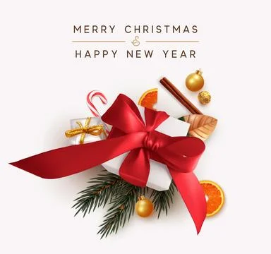 Christmas design background. Backdrop with realistic festive gifts box. Xmas  Stock Illustration