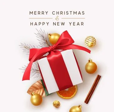Christmas design background. Backdrop with realistic festive gifts box. Xmas  Stock Illustration