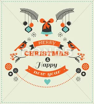 Christmas design with birds, elements and deer Stock Illustration