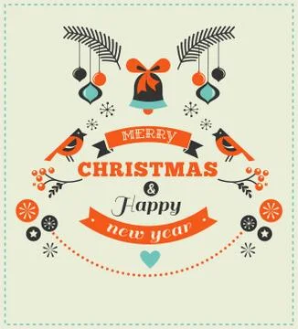 Christmas design with birds, elements and deer Stock Illustration