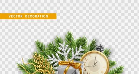 Christmas design. Composition with Xmas decorations. Stock Illustration