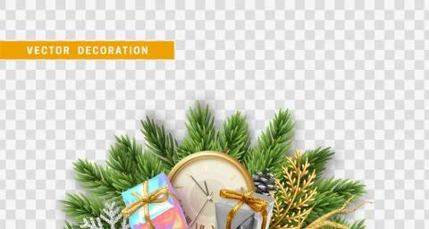 Christmas design. Composition with Xmas decorations. Stock Illustration