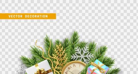 Christmas design. Composition with Xmas decorations. Stock Illustration