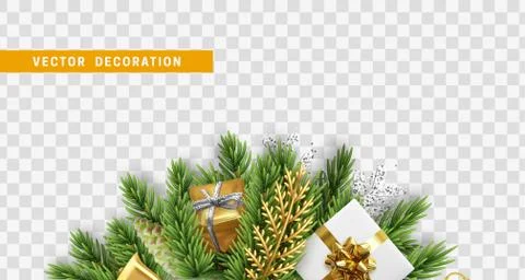 Christmas design. Composition with Xmas decorations. Stock Illustration