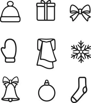 Christmas design elements line icon. Stock Illustration