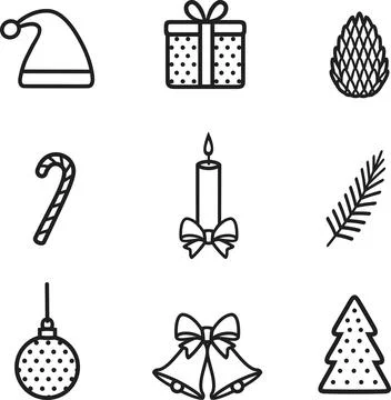 Christmas design elements line icon. Stock Illustration
