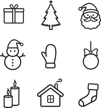 Christmas design elements line icon. Stock Illustration