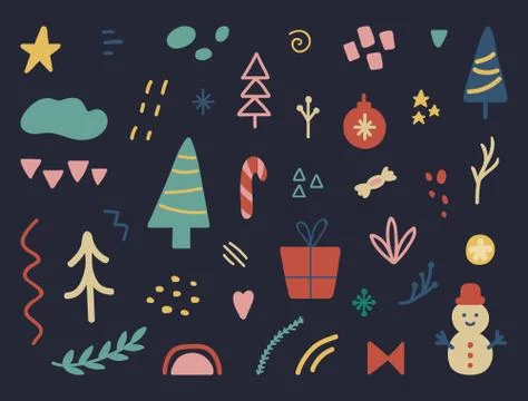 Christmas design elements set. Celebration banner. Unique hand drawn Holiday Stock Illustration