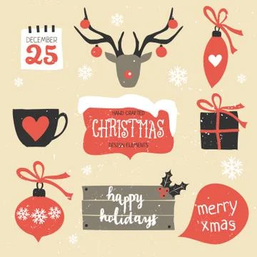 Christmas Design Elements Set 스톡 일러스트