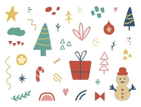Christmas design elements set. Unique hand drawn Holiday collection. Winter Stock Illustration