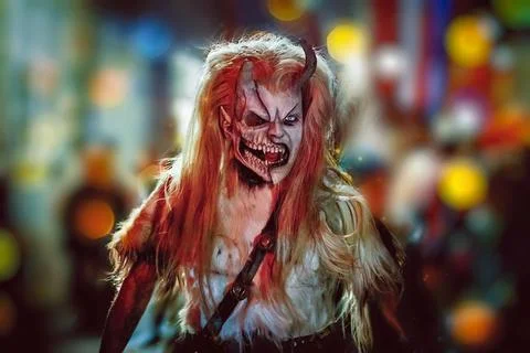 Christmas Devils Krampus. Evil face Stock Photos