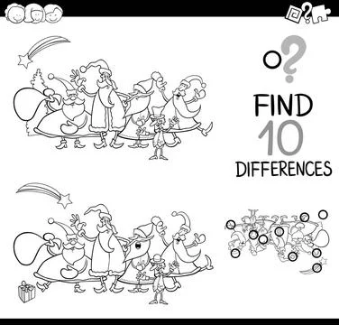 Christmas differences for coloring Black and White Cartoon Illustration of... Stock Photos