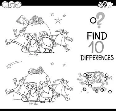 Christmas differences coloring page Black and White Cartoon Illustration o... Stock Photos