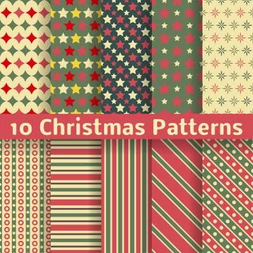 Christmas different vector seamless patterns (tiling). Stock Illustration