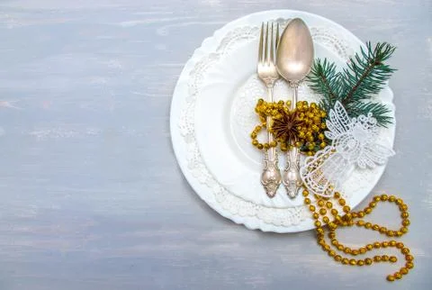 Christmas dining table place setting Stock Photos