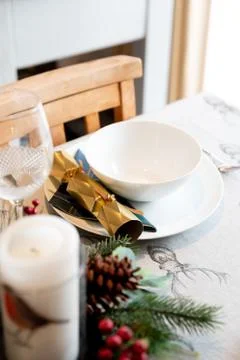 Christmas dining table setup theme Stock Photos
