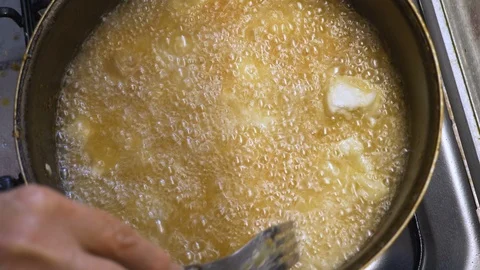 Christmas dinner : frying tasty cod in olive oil Stock Footage 91004252