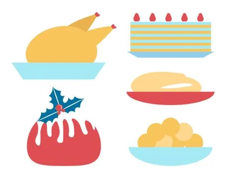 Christmas Dinner Icons Set on Vector Illustration イラスト素材