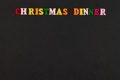 Christmas Dinner menu template on black background. Copy space for text Stock Photos