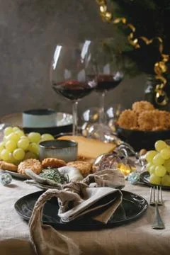 Christmas dinner set table Stock Photos