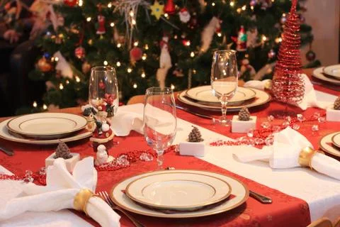 Christmas dinner table Stock-Fotos