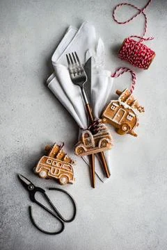 Christmas dinner table Stock Photos