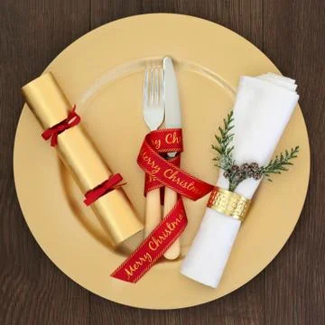 Christmas Dinner Table Setting Stock Photos