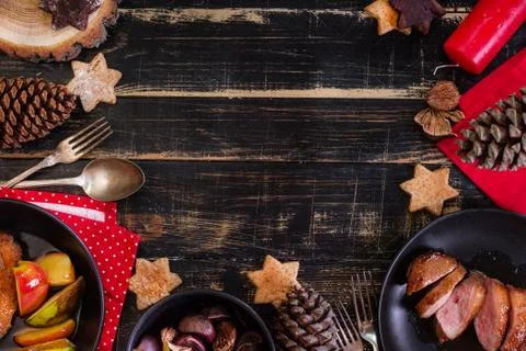 Christmas dinner table setting Stock Photos