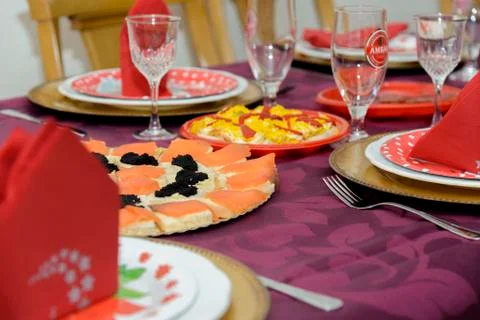 Christmas dinner table typical in Spain Stock Photos