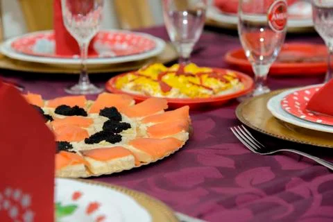 Christmas dinner table typical in Spain Stock Photos