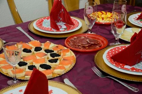 Christmas dinner table typical in Spain Stock Photos