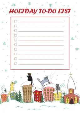 Christmas To Do List. Candy cane frame with cute cats sitting on the roofs an Stock Illustration