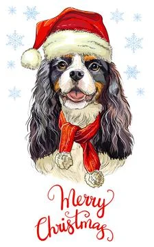 Christmas dog spaniel vector hand drawn illustration Stock Illustration