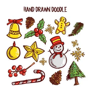 Christmas Doodle art Set. Vector Illustration Stock Illustration